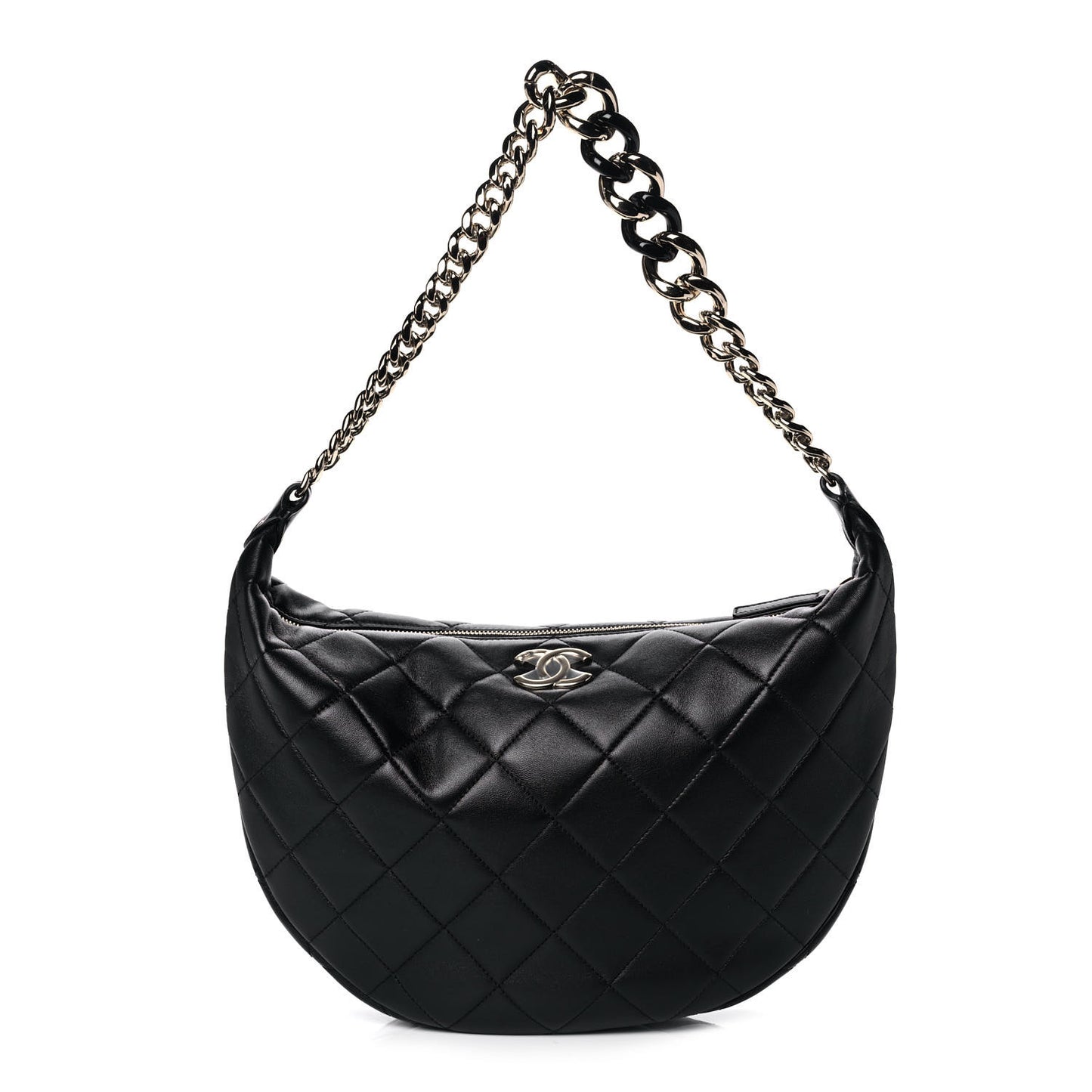 Lambskin Resin Elegant Maxi Hobo Black
