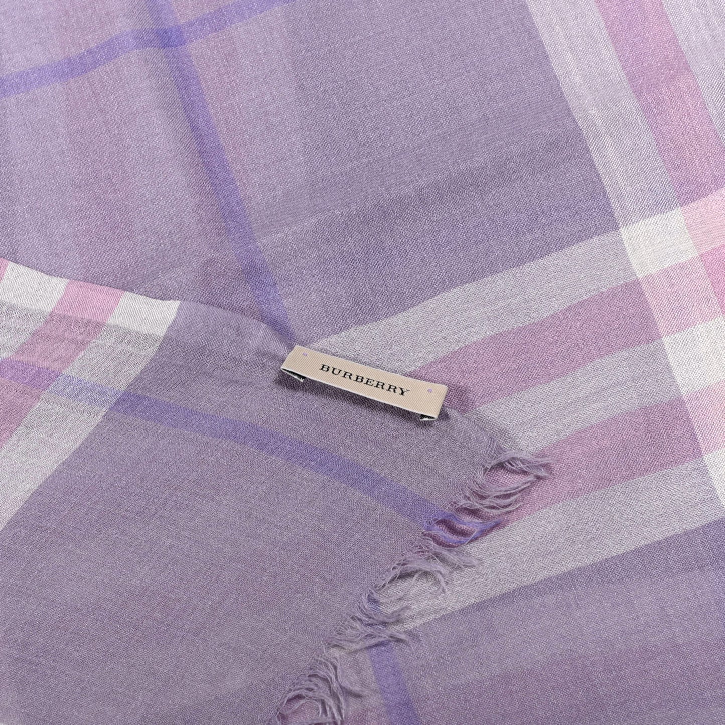 Wool Silk Gauze Giant Check Lightweight Scarf Pale Orchid