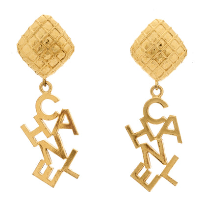 Chanel CC Logo Drop Earrings Gold 1 of 4