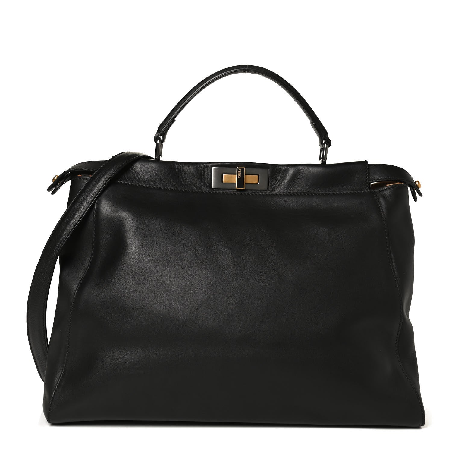 Fendi Calfskin Calf Hair Leopard Print Large Peekaboo Iconic Satchel Black 1 of 14