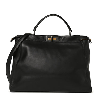 Fendi Calfskin Calf Hair Leopard Print Large Peekaboo Iconic Satchel Black 1 of 14