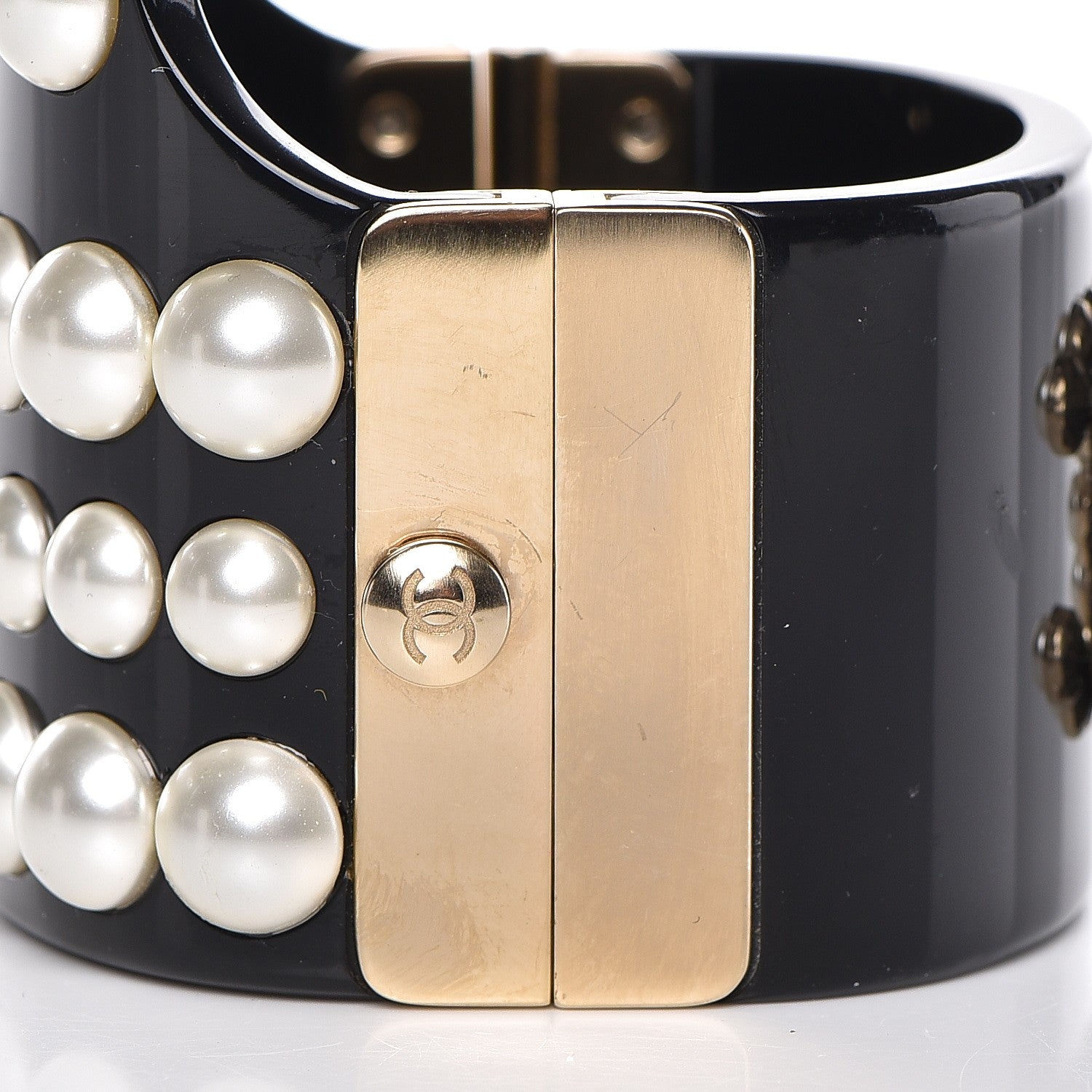 Chanel Resin Pearl CC Cuff Black 5 of 5