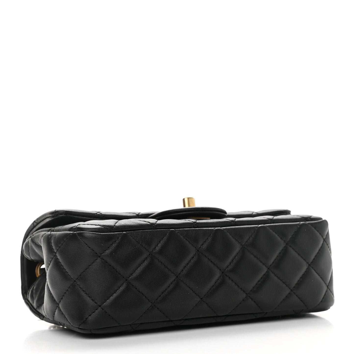 Lambskin Quilted Mini Rectangular Pearl Crush Flap Black