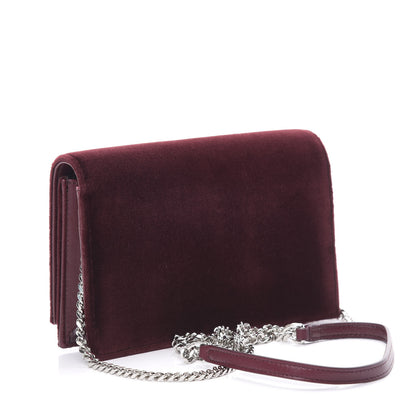 Saint Laurent Velvet Crystal Monogram Kate Tassel Shoulder Bag Burgundy 3 of 11
