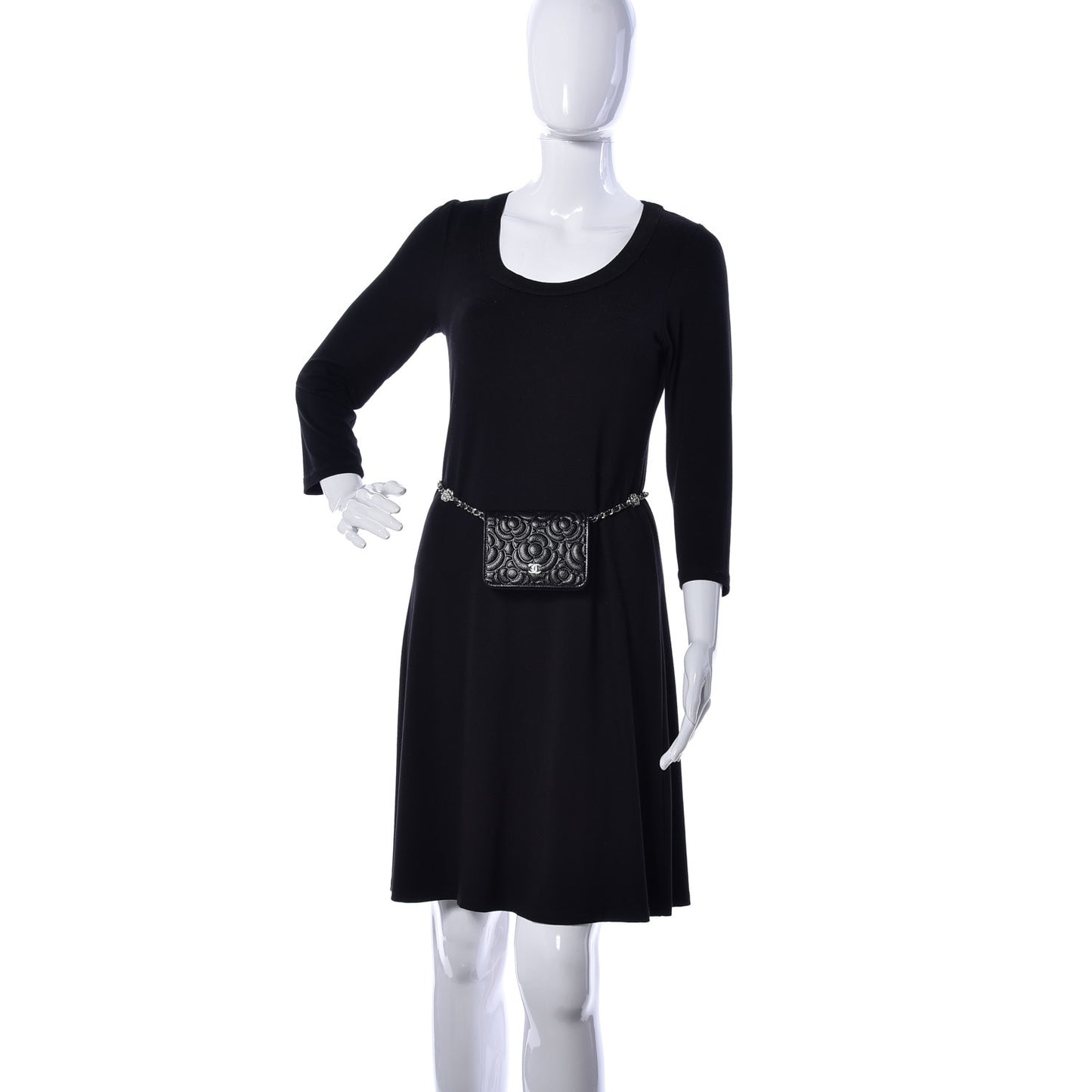 Caviar Camellia Embossed Chain Belt Bag Black