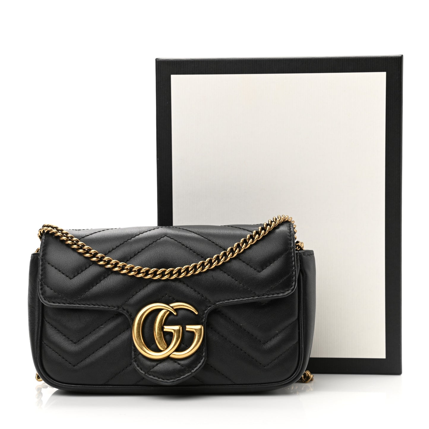 Calfskin Matelasse Super Mini GG Marmont Shoulder Bag Black
