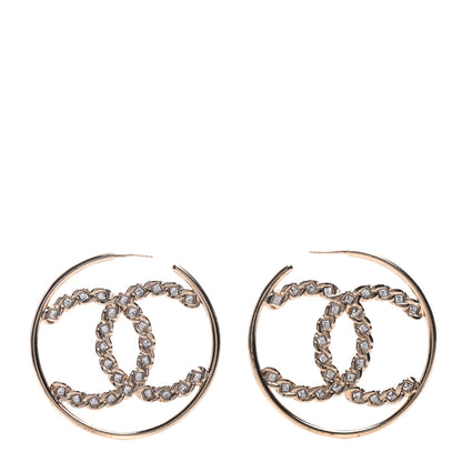 Chanel Crystal High Society CC Hoop Earrings Gold 1 of 8