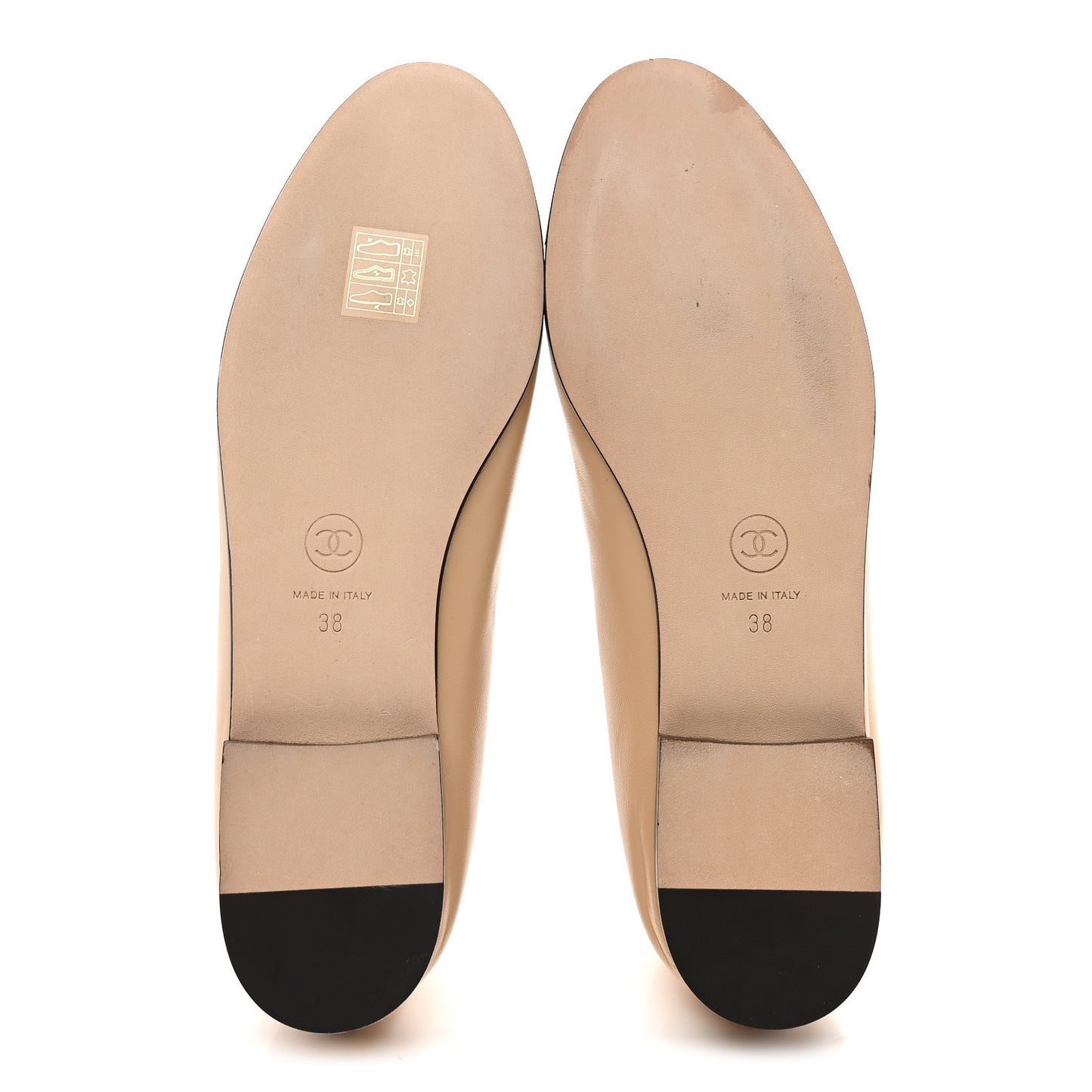 Lambskin Cap Toe CC Ballerina Flats 38 Beige Black
