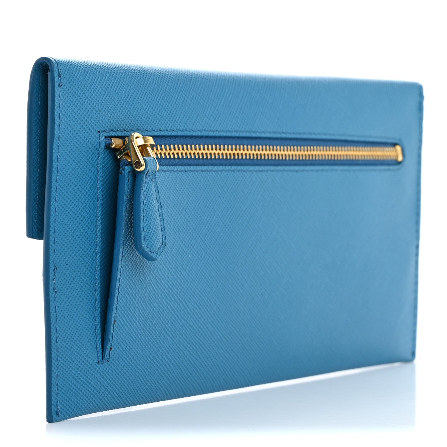 Prada Saffiano Wave Flat Flap Wallet Celeste Voyage 3 of 12