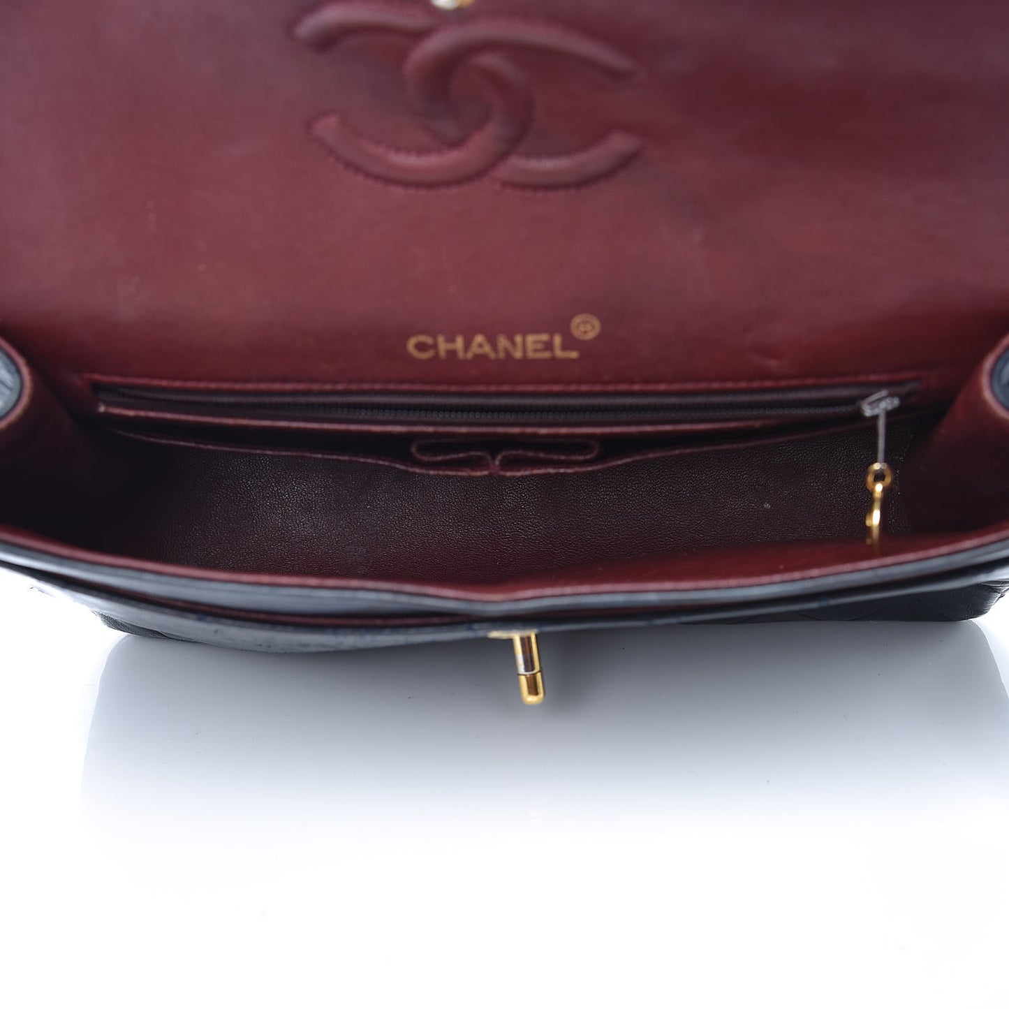 Lambskin Quilted Medium Double Flap Navy
