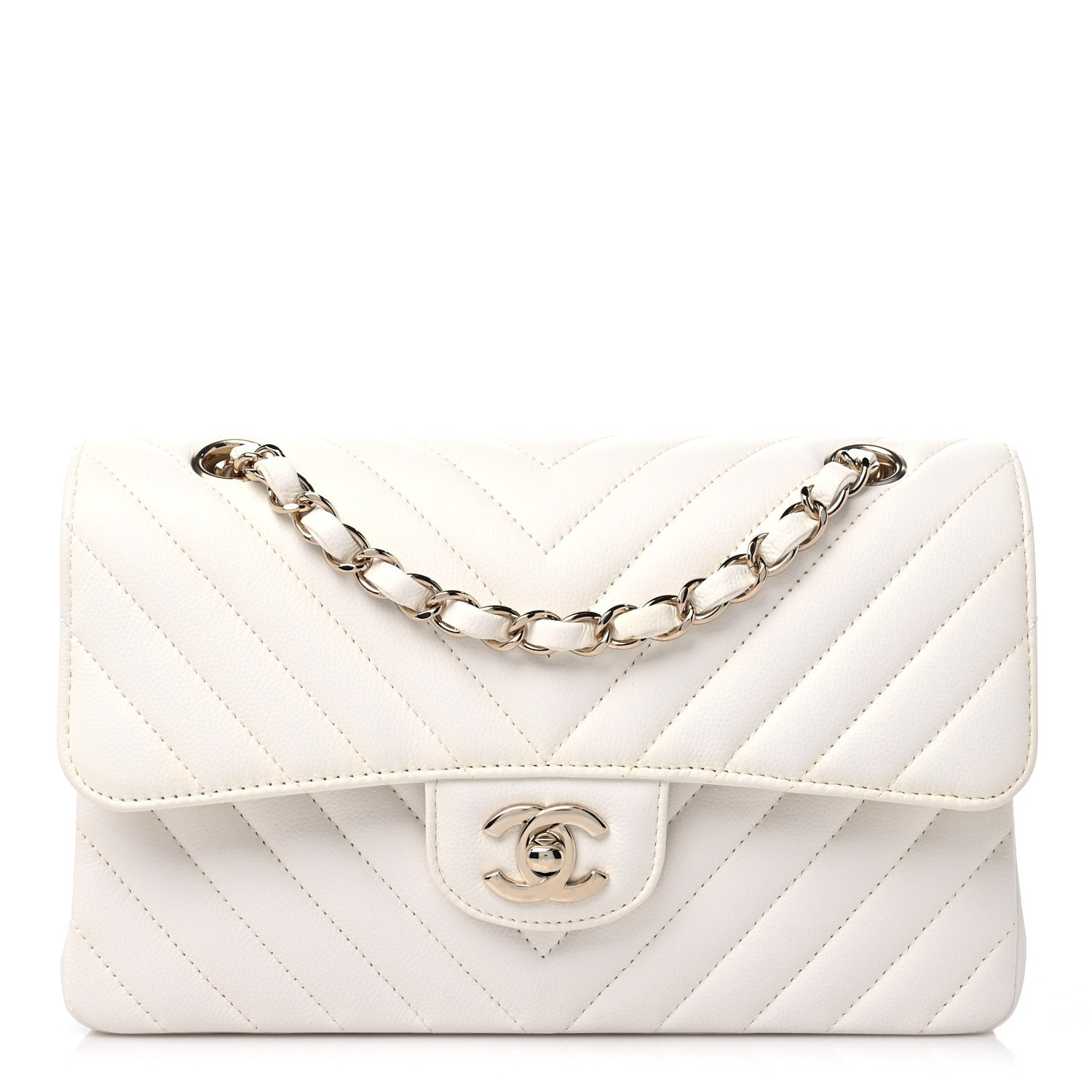 Chanel Caviar Chevron Quilted Small Double Flap White 1 of 9