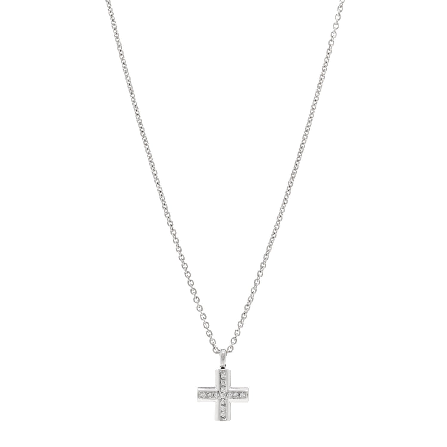 Bulgari 18K White Gold Diamond Cross Pendant Necklace 1 of 4