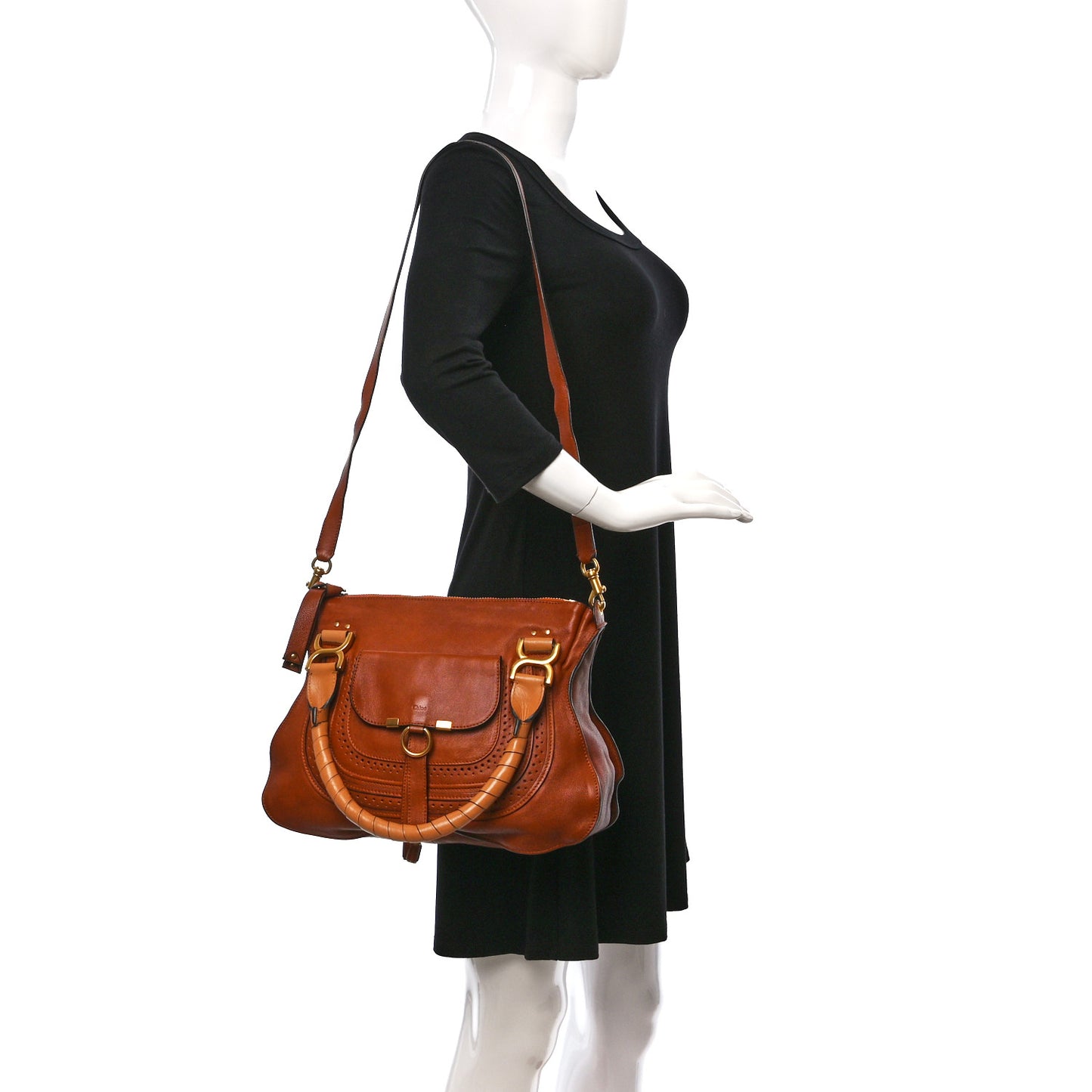 Calfskin Perforated Marcie Animation Satchel Brown