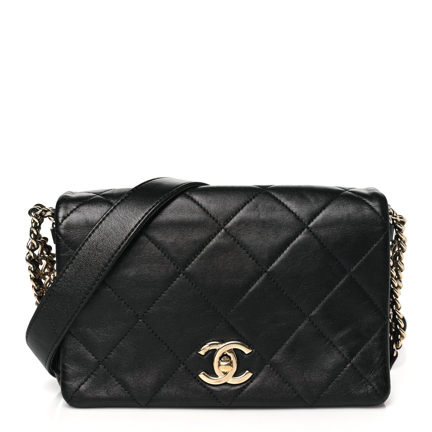 Lambskin Quilted Small Chain Rows Flap Black