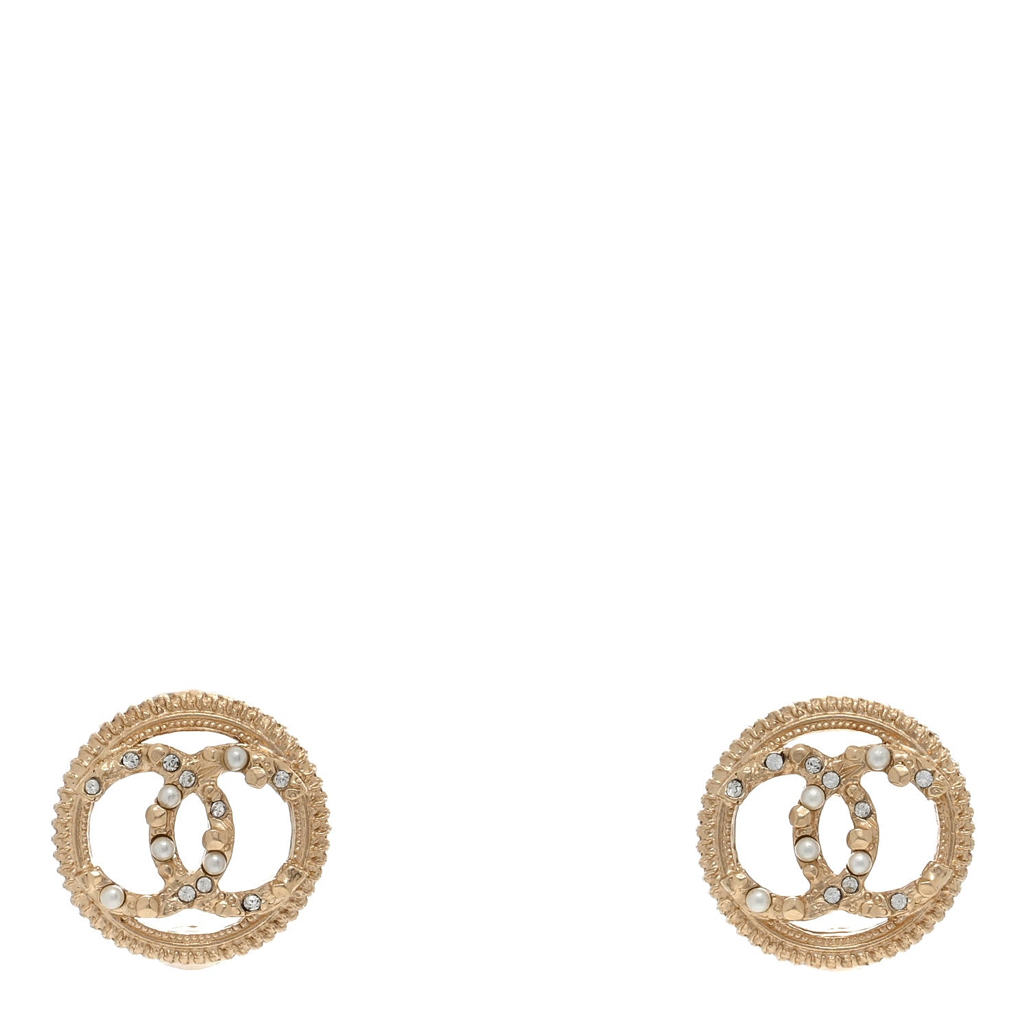 Chanel Pearl Crystal CC Round Earrings Gold 1 of 4