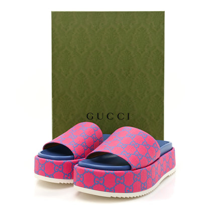 Gucci GG Supreme Joy Monogram Angelina Platform Slide Sandals 38.5 Fuxia Blue 9 of 9