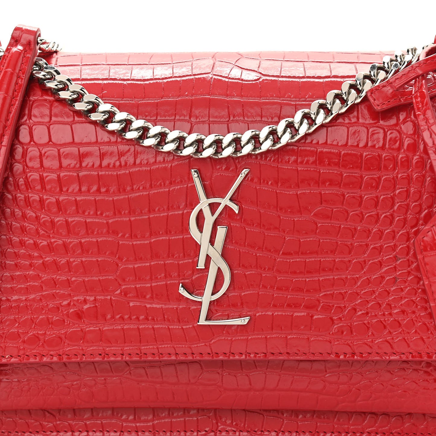 Calfskin Crocodile Embossed Medium Monogram Sunset Rouge Eros