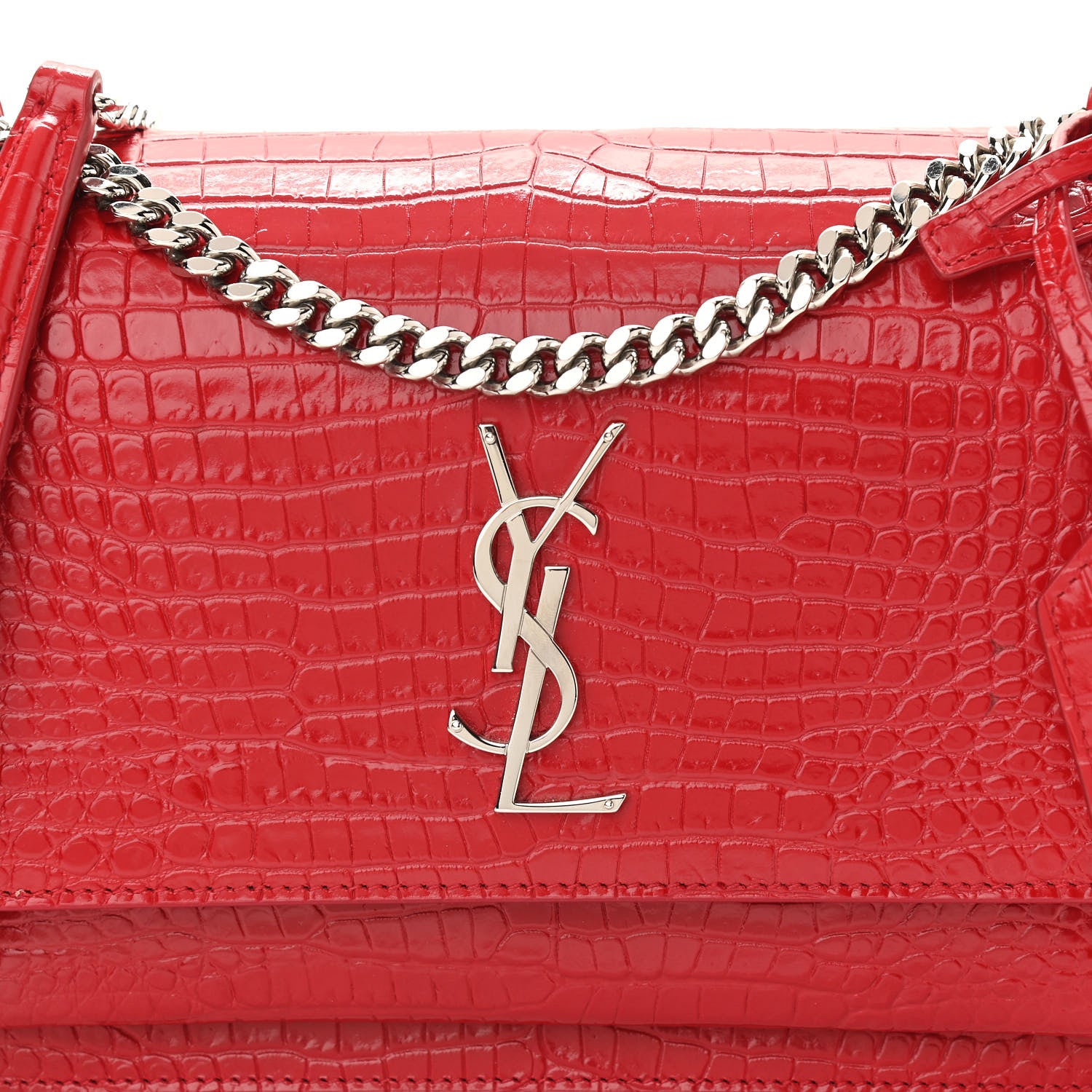Saint Laurent Calfskin Crocodile Embossed Medium Monogram Sunset Rouge Eros 6 of 9