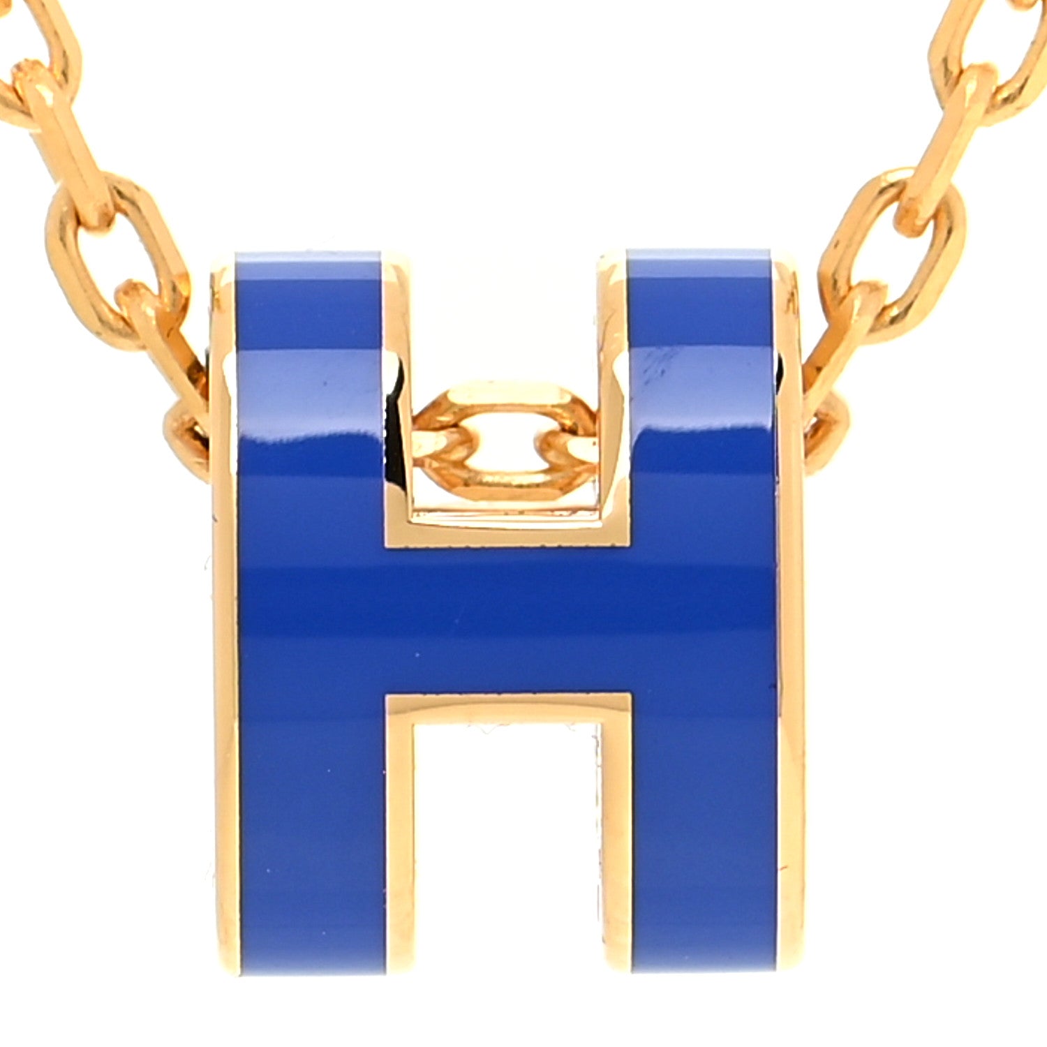 Hermes Lacquered Gold Mini Pop H Pendant Necklace Blue Electrique 4 of 7