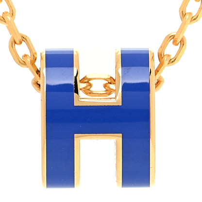 Hermes Lacquered Gold Mini Pop H Pendant Necklace Blue Electrique 4 of 7