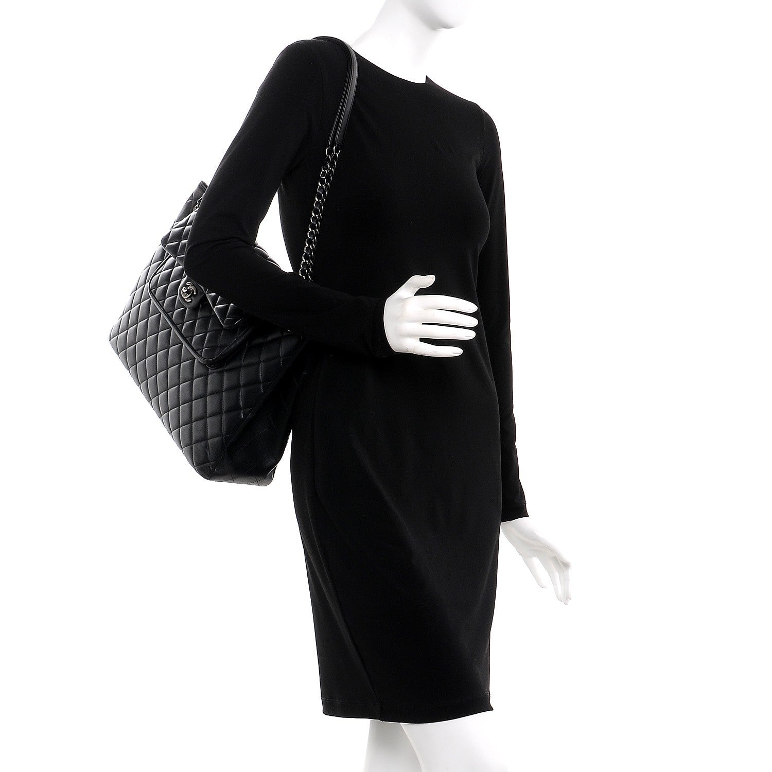 Chanel Calfskin Quilted Large Flap Shopping Tote Black 2 of 13