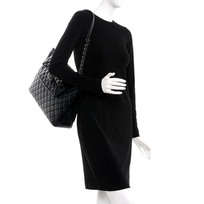Chanel Calfskin Quilted Large Flap Shopping Tote Black 2 of 13