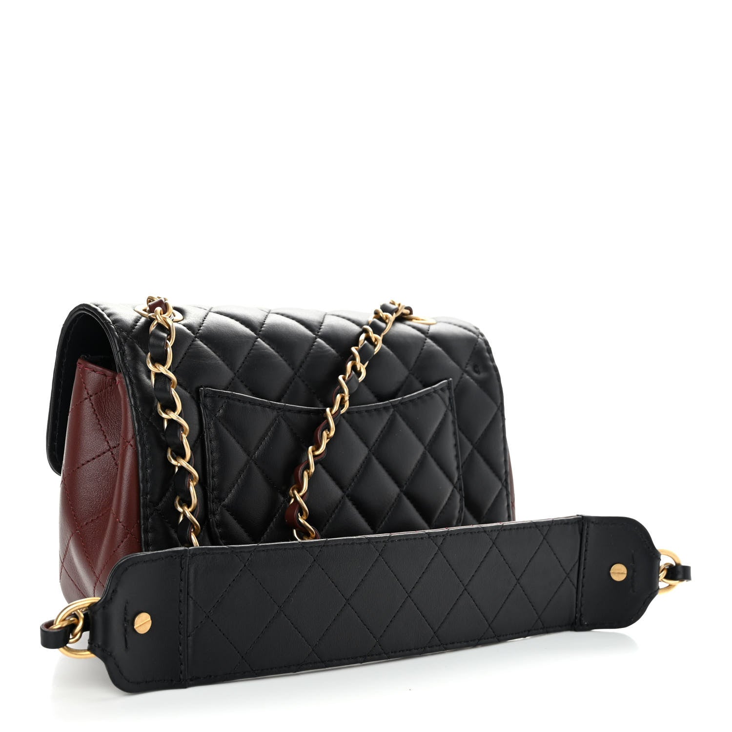 Chanel Calfskin Quilted Small Strap Into Flap Bag Black Burgundy 3 of 10