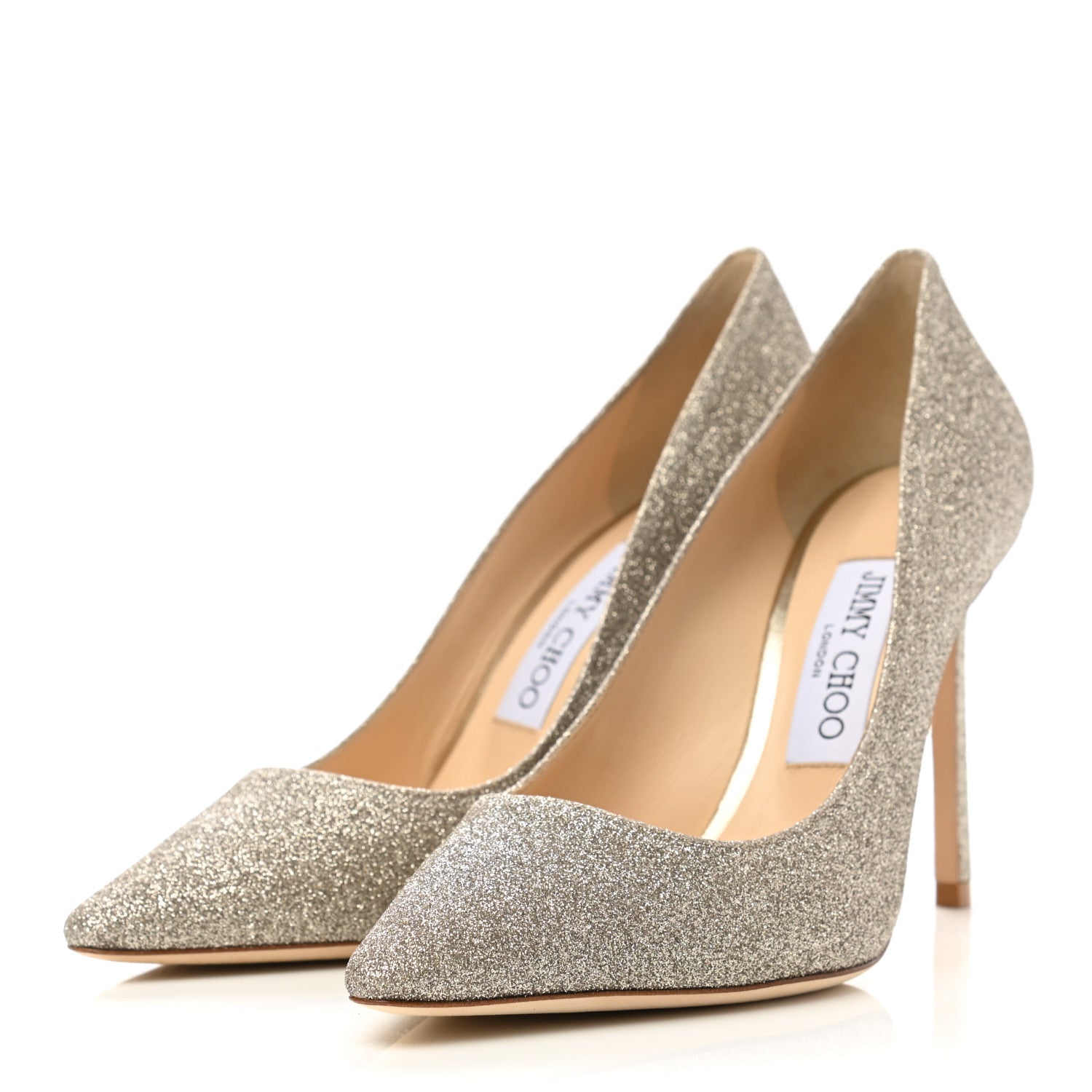 Jimmy Choo Coarse Glitter Pointy Toe Romy 100 Pumps 36.5 Silver 3 of 8