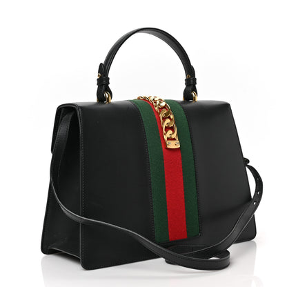 Gucci Calfskin Medium Sylvie Top Handle Bag Black 3 of 10