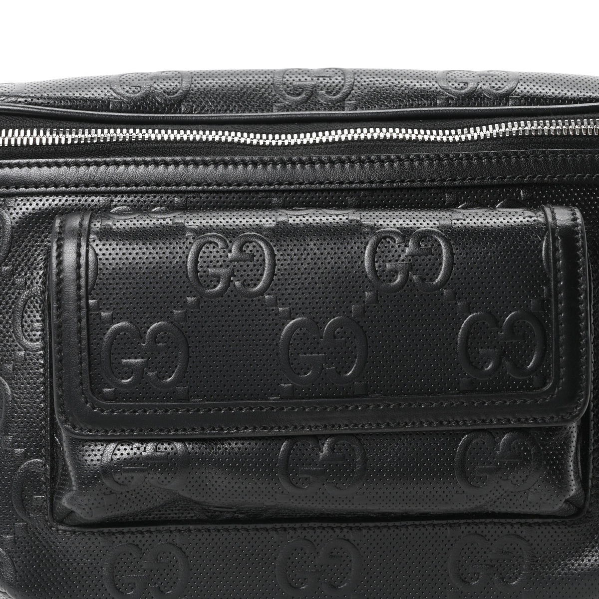 Calfskin GG Tennis Embossed Pocket Belt Bag Black