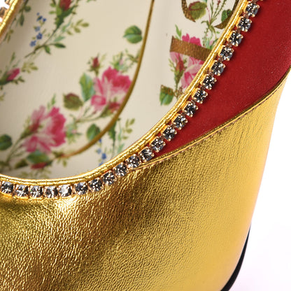 Gucci Metallic Nappa Kid Scamosciato Elaphe Snakeskin Peachy Pumps 38 Oro Red Roccia 10 of 11