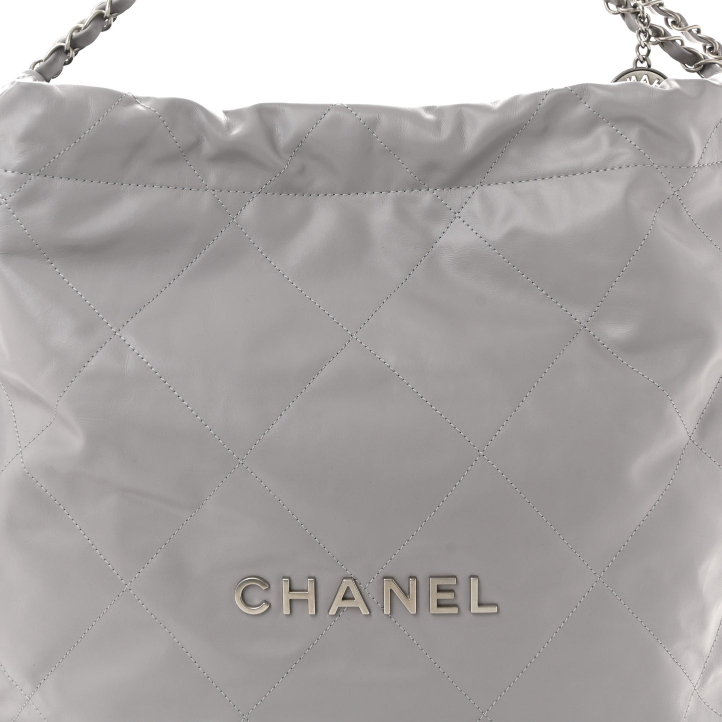 Shiny Calfskin Quilted Chanel 22 Grey