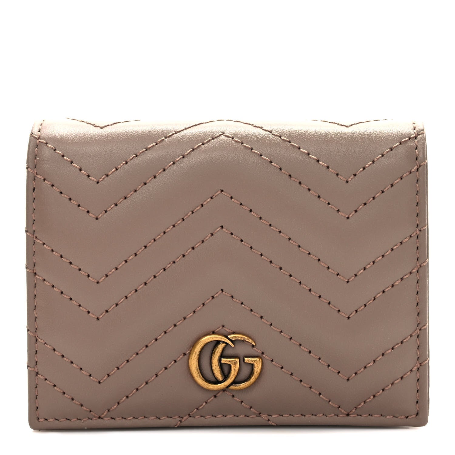 Gucci Calfskin Matelasse GG Marmont Card Case Wallet Porcelain Rose 1 of 7