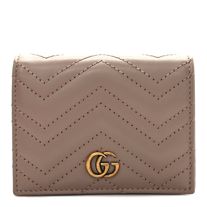 Gucci Calfskin Matelasse GG Marmont Card Case Wallet Porcelain Rose 1 of 7