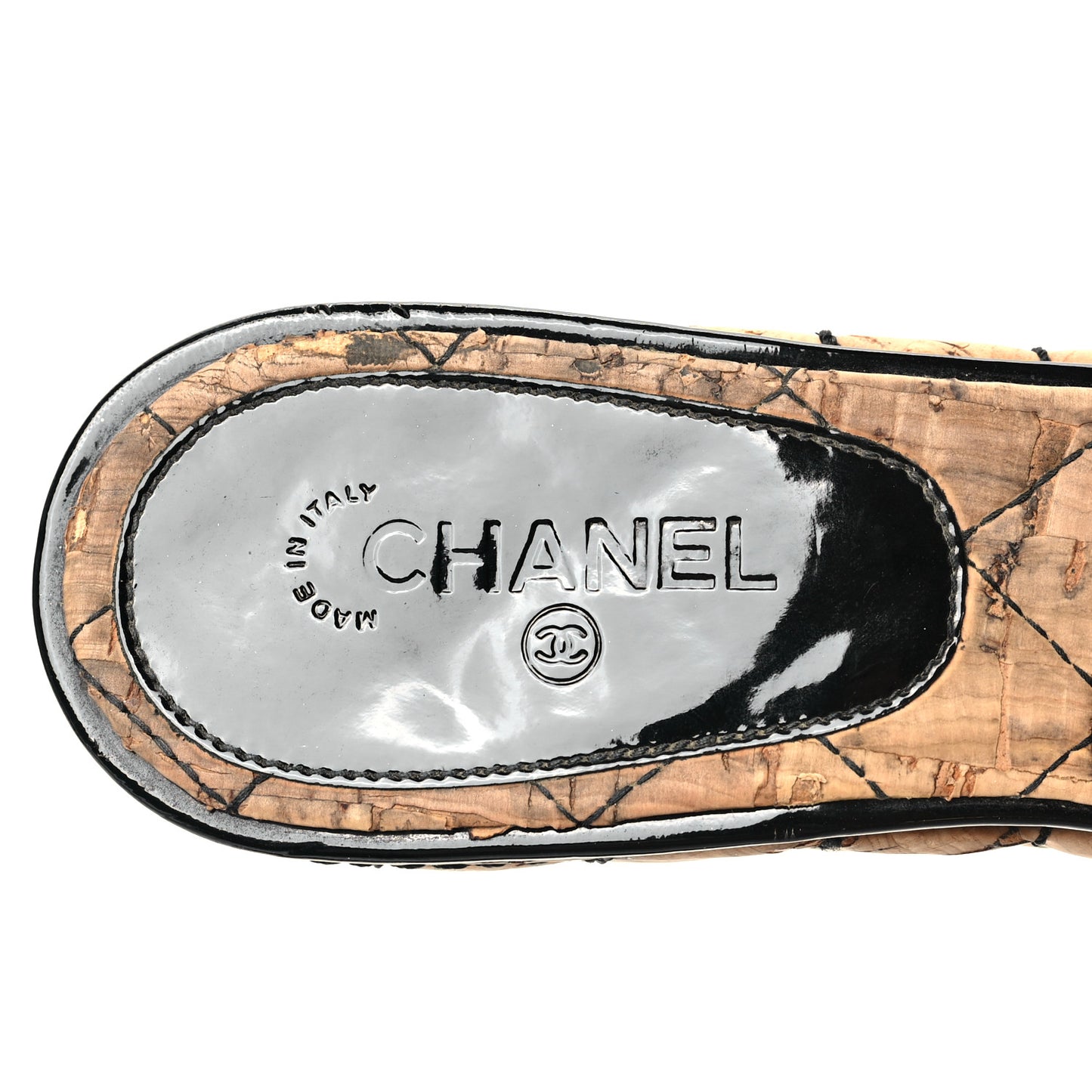 Patent Cork Quilted CC Wedge Mule Sandals 37 Black