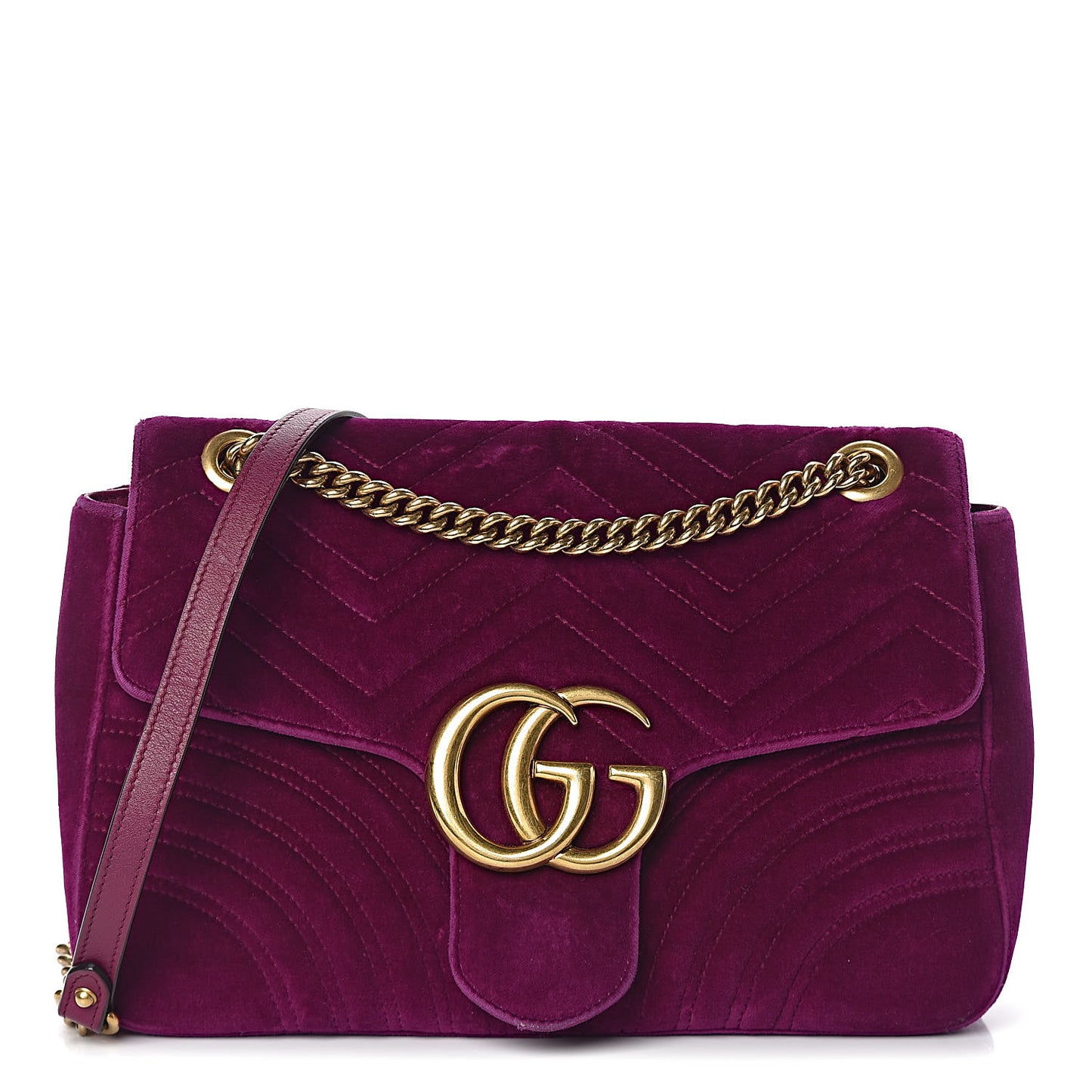 Velvet Matelasse Medium GG Marmont Shoulder Bag Fuchsia Violet Cyclamen