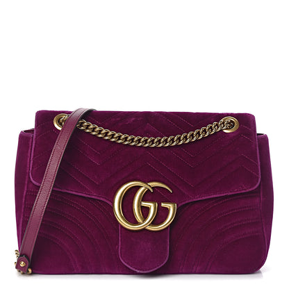Gucci Velvet Matelasse Medium GG Marmont Shoulder Bag Fuchsia Violet Cyclamen 1 of 19