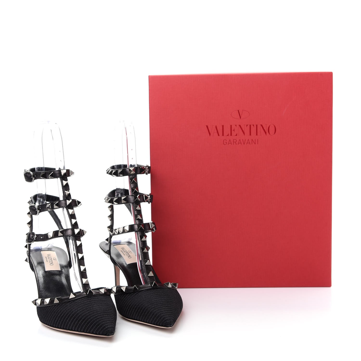 Valentino Garavani Ottoman Fabric Rockstud Ankle Strap Low Heel Pumps 38.5 Black 11 of 11