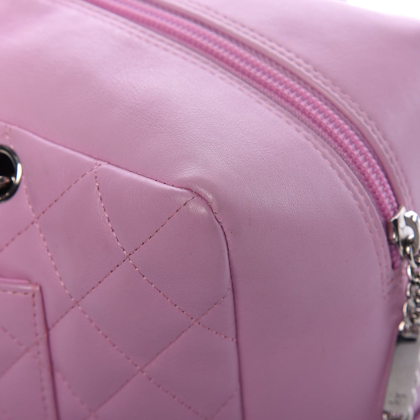 Calfskin Quilted Large Cambon Bowler Pink Black