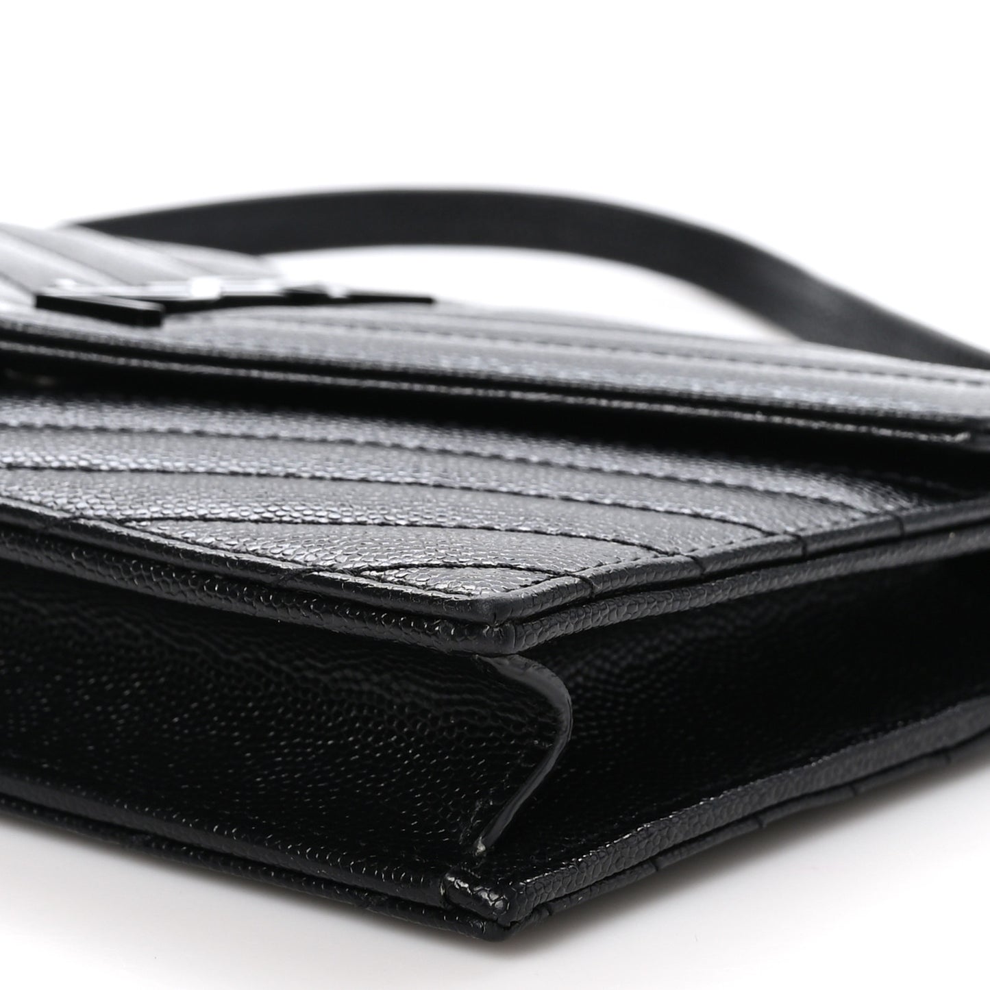 Grain De Poudre Matelasse Chevron Monogram Monochrome Envelope Chain Wallet Black