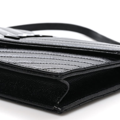 Saint Laurent Grain De Poudre Matelasse Chevron Monogram Monochrome Envelope Chain Wallet Black 10 of 10