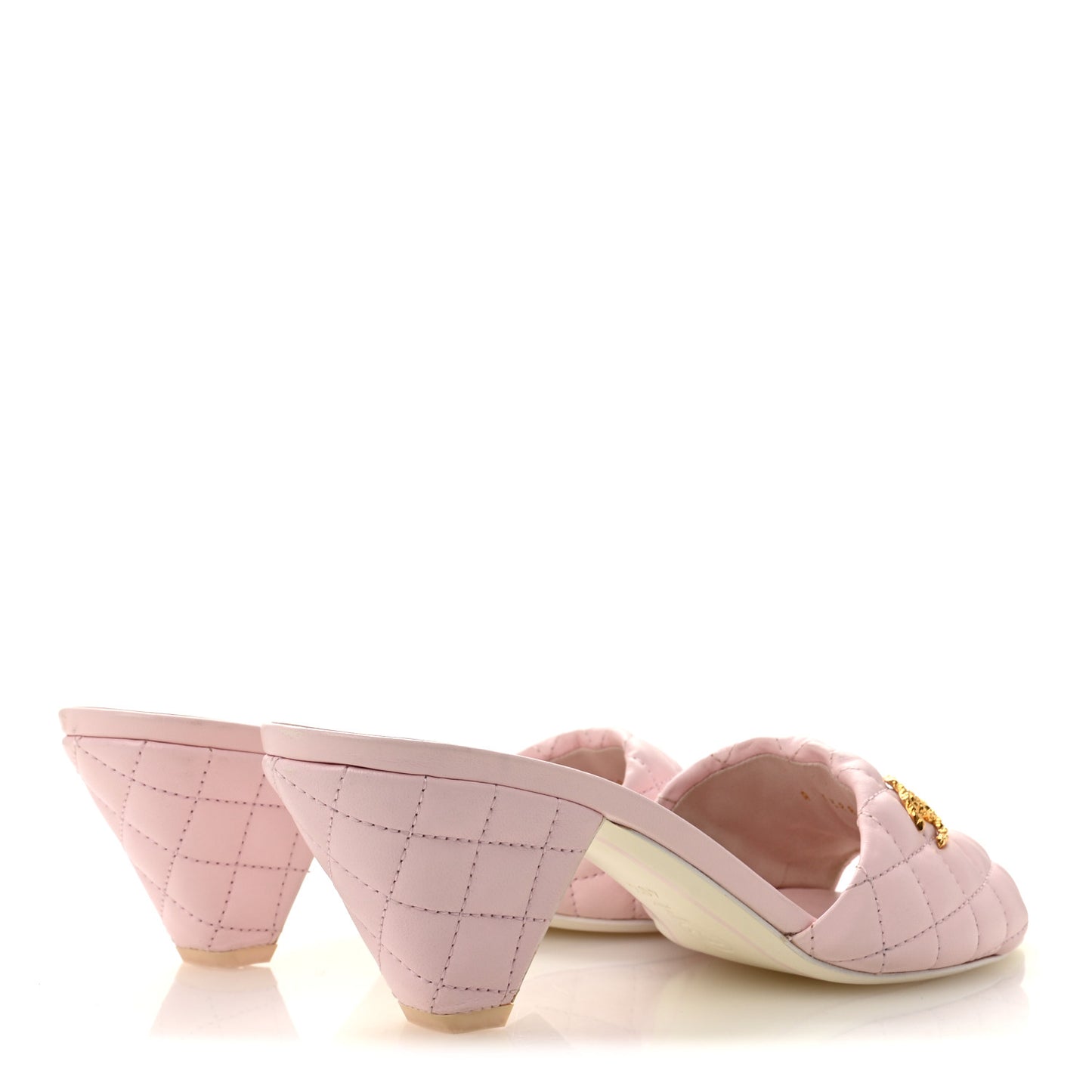 Lambskin Quilted Textured CC Mules 40.5 Light Pink