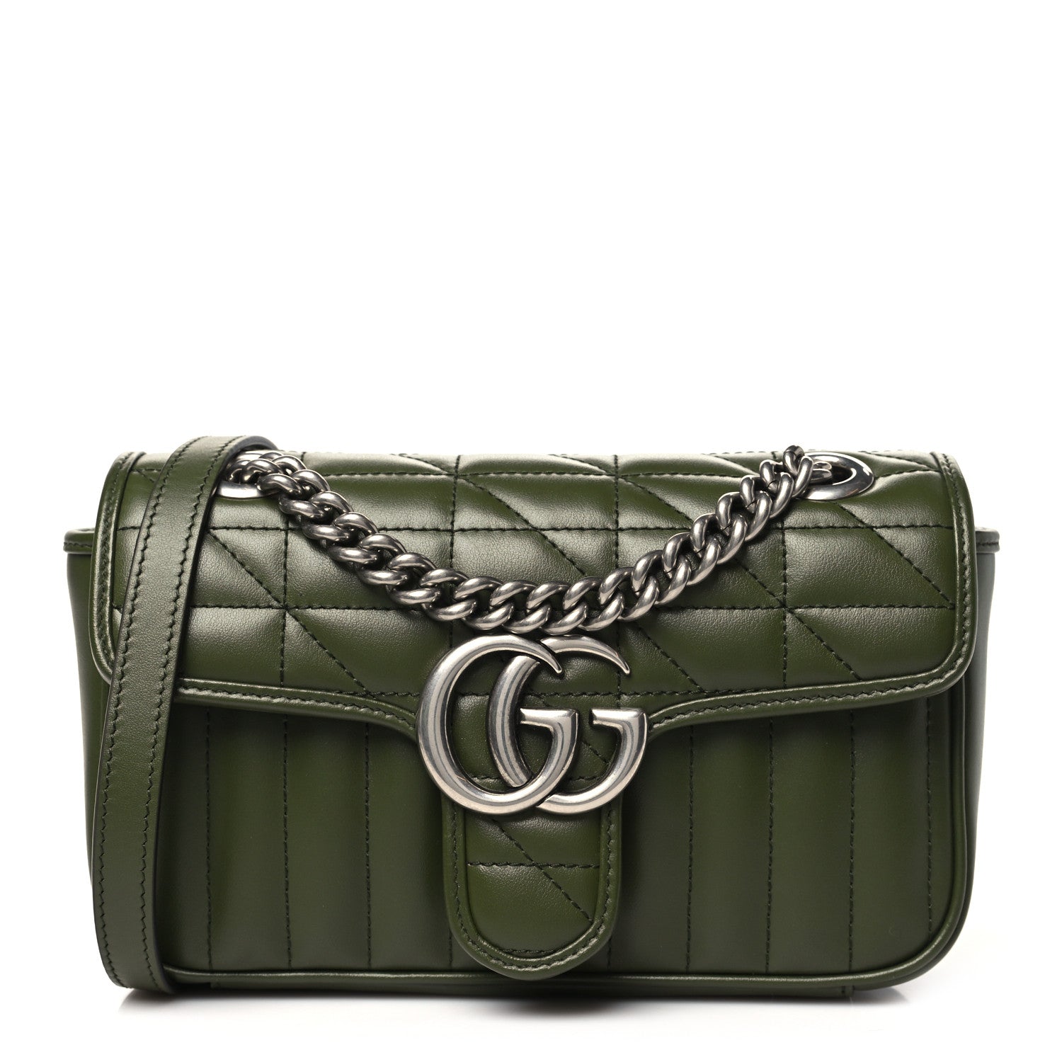 Gucci Calfskin Matelasse Aria Mini GG Marmont Shoulder Bag Military Wood 1 of 10