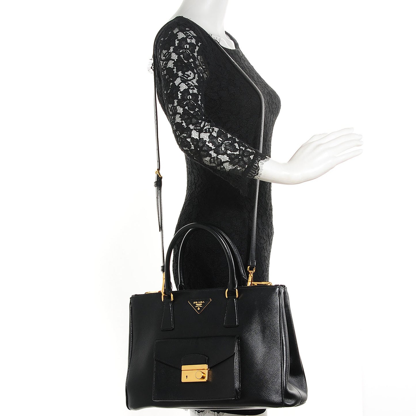 Saffiano Lux Galleria Front Pocket Tote Black