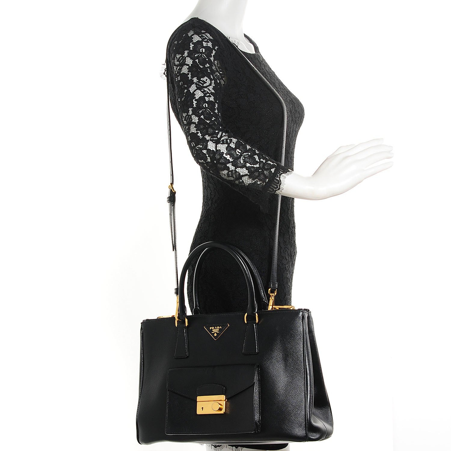 Prada Saffiano Lux Galleria Front Pocket Tote Black 2 of 10