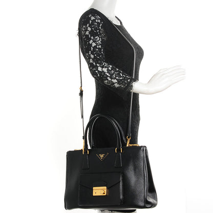 Prada Saffiano Lux Galleria Front Pocket Tote Black 2 of 10