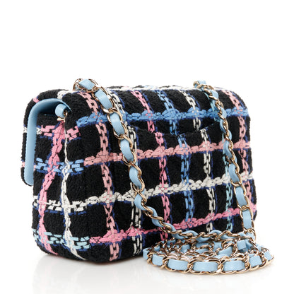 Chanel Tweed Quilted Mini Rectangular Flap Black Pink Blue Ecru 3 of 12