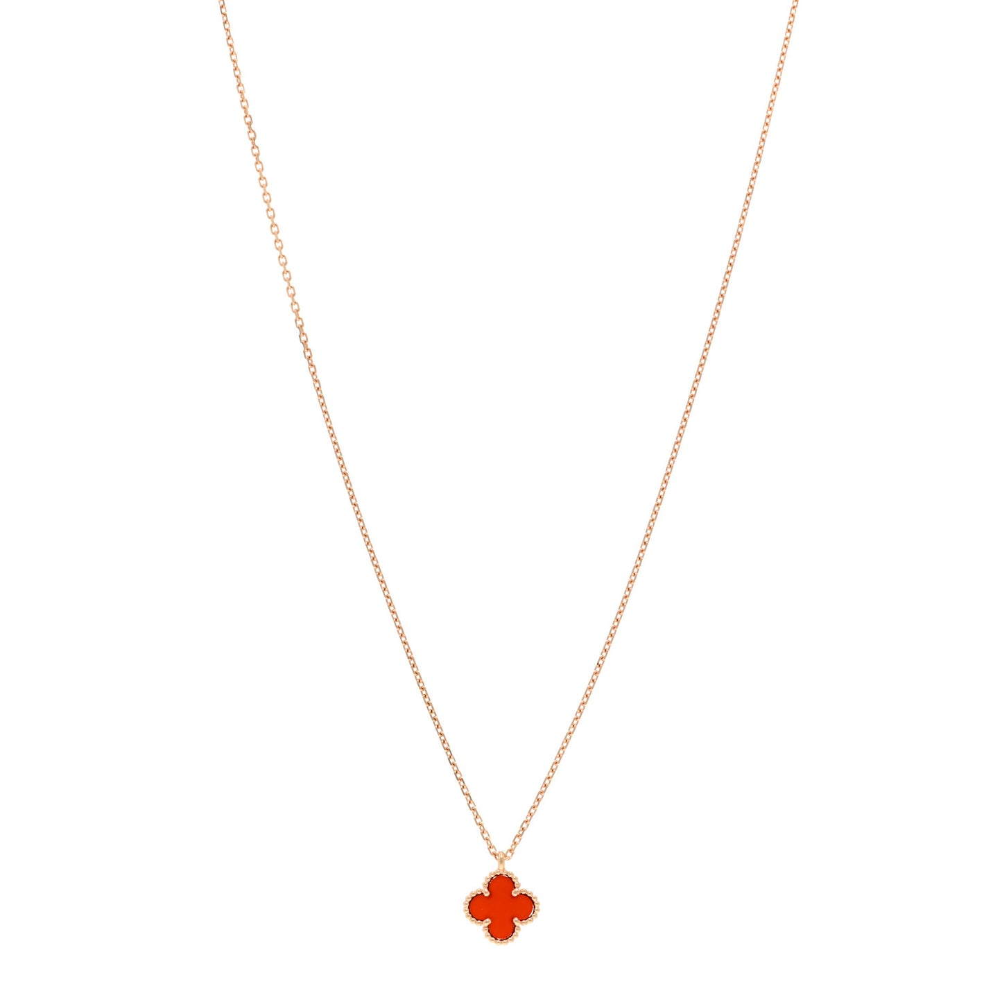 VAN CLEEF & ARPELS 18K Rose Gold Carnelian Sweet Alhambra Pendant Necklace