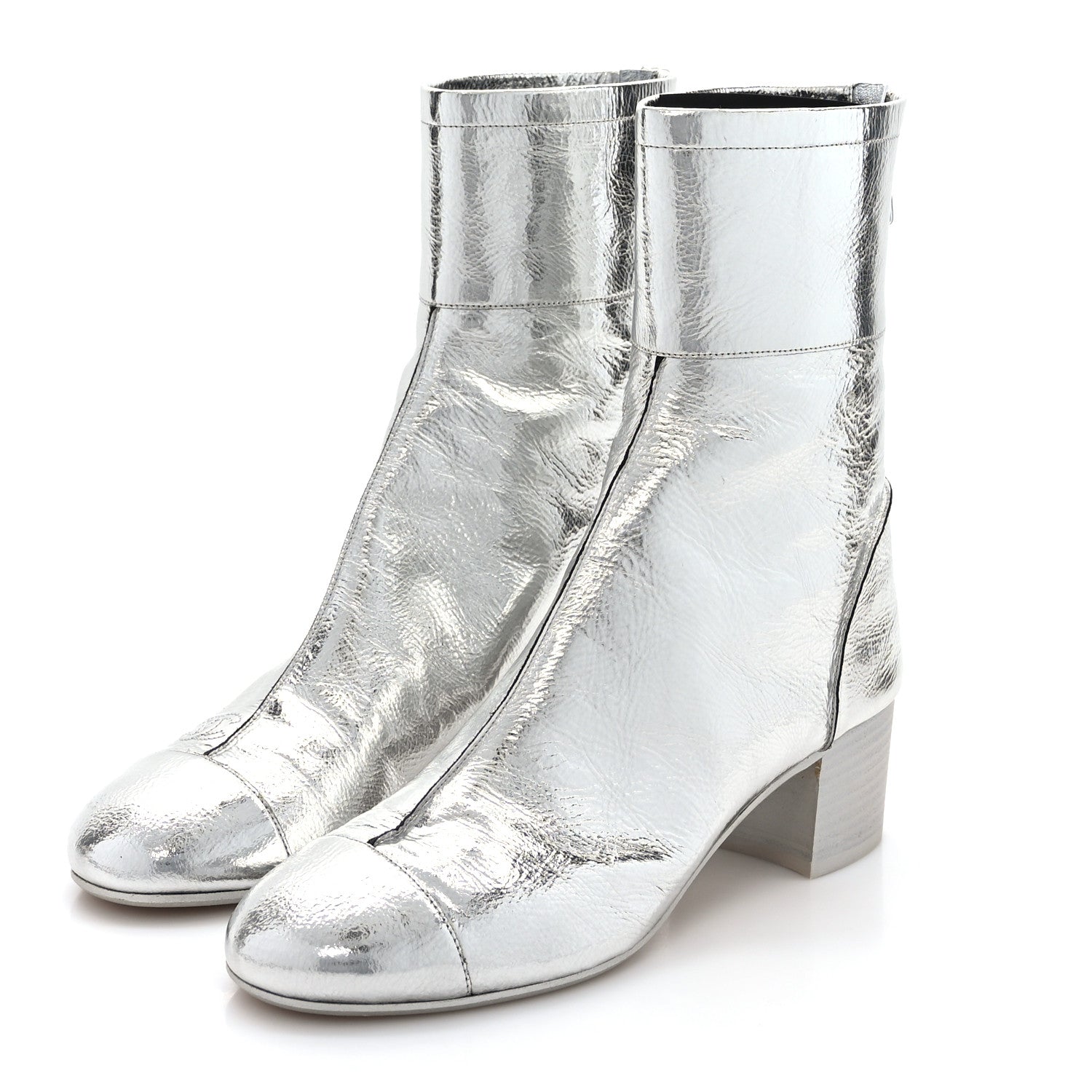 Chanel Laminated Goatskin Short Boots 39.5 Silver 3 of 8