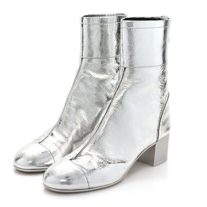 Chanel Laminated Goatskin Short Boots 39.5 Silver 3 of 8